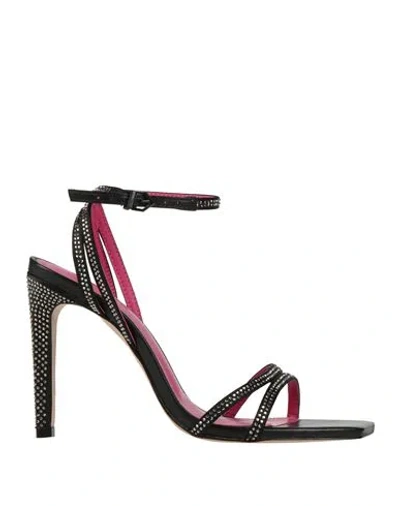 Schutz Woman Sandals Black Size 7 Leather, Textile Fibers