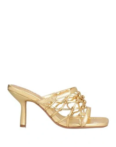 Schutz Woman Sandals Gold Size 6 Textile Fibers, Leather