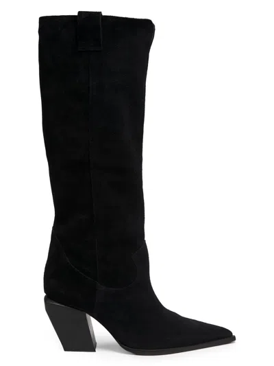 Schutz Women's 85mm Point-toe Suede Boots In Black