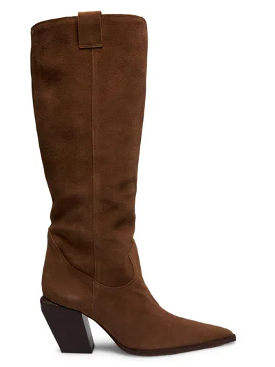 Schutz Women's 85mm Point-toe Suede Boots In Brown