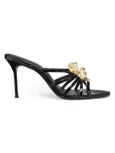 Schutz Women's 90mm Floral-hardware Patent Leather Mules In Black