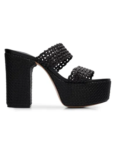 Schutz 100mm Aberdeen Raffia Platform Sandals In Black