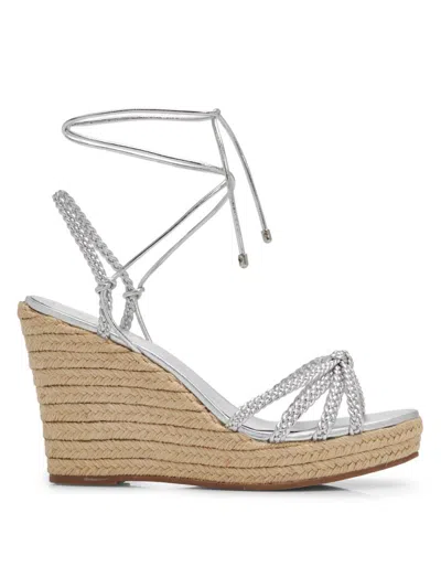 Schutz Women's Adele 95mm Leather Ankle-wrap Wedge Sandals In White