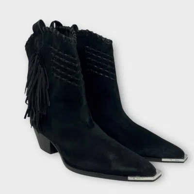Schutz Women's Alexxa Suede Western Bootie In Fringe Black
