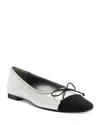 Schutz Arissa Metallic Bow Cap-toe Ballerina Flats In Prata/black