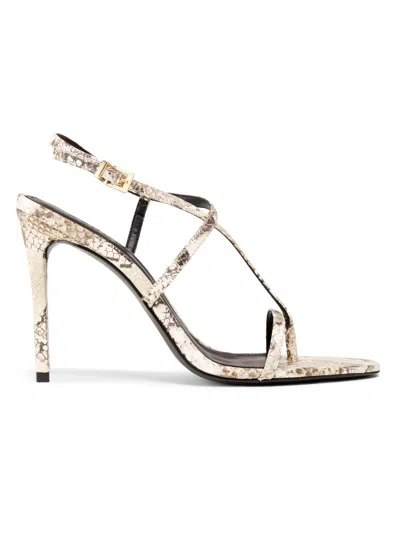 Schutz Women's Azure 100mm Snake-embossed Leather Sandals In Animal Print