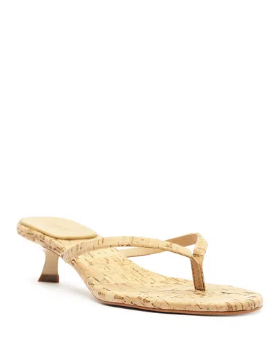 Schutz Carolyn Cork Thong Kitten Sandals In Natural