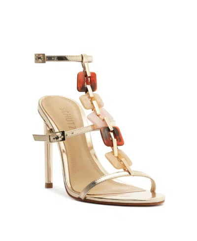 Schutz Cassandra Platina Metallic Ankle Strap High Heel Sandals In Gold