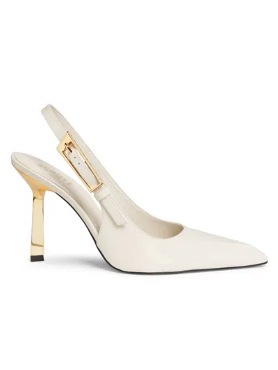 Schutz Ciara Linen Kitten Slingback Pumps In Pearl