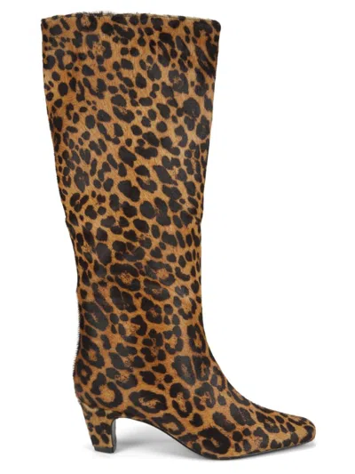 Schutz Women's Dellia 55mm Leopard Print Leather Knee-high Boots In Brown