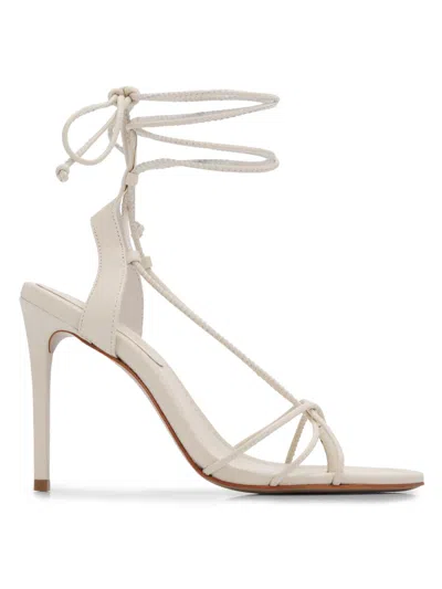 Schutz 100mm Demetria Leather Ankle-tie Sandals In Animal Print