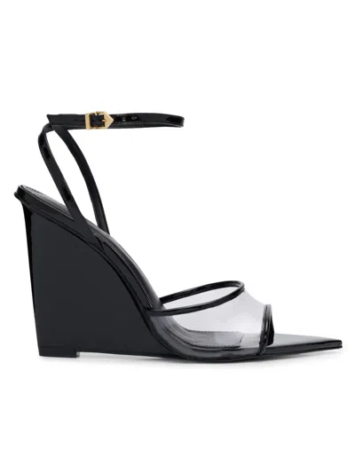 Schutz Women's Elodie Vinyl 110mm Patent Leather Wedge-heel Sandals In Black