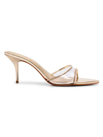 Schutz 75mm Elodie Vinyl Metallic Leather Mules In Silver
