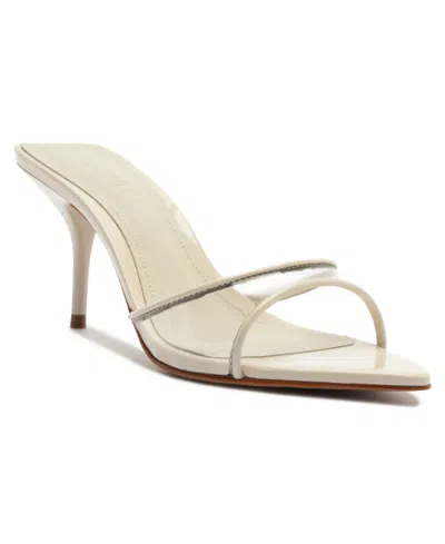 Schutz 75mm Elodie Vinyl Metallic Leather Mules In Silver