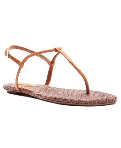 Schutz Women's Elsha Round Toe Flat Sandals In Brown Woven