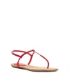 Schutz Elsha Leather T-strap Flat Sandals In Red