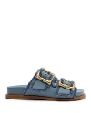 Schutz Enola Frayed Dual-buckle Slide Sandals In Blue