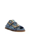 Schutz Enola Frayed Dual-buckle Slide Sandals In Blue