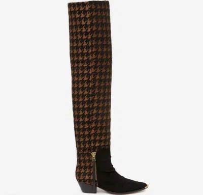 Schutz Women's Houndstooth Wool Tweed Suede Over The Knee Boots In Brown/black