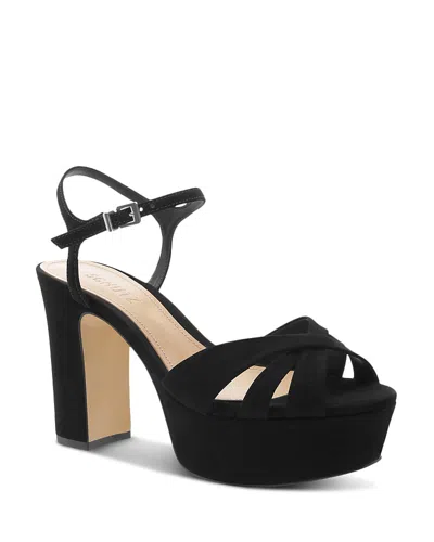 Schutz Keefa Nubuck Ankle-strap Platform Sandals In Black