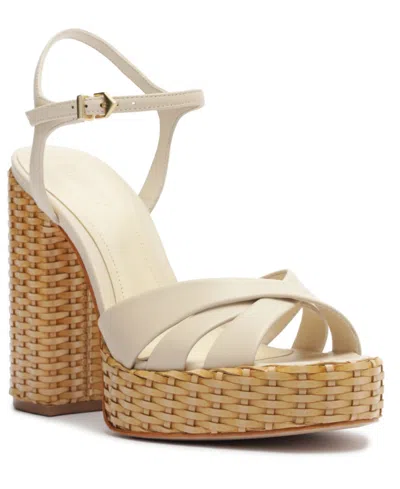 Schutz Women's Keefa High Straw Round Toe Sandals In Beige