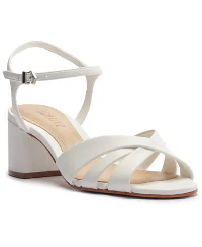 Schutz Women's Keefa Mid-block Heel Sandals In White