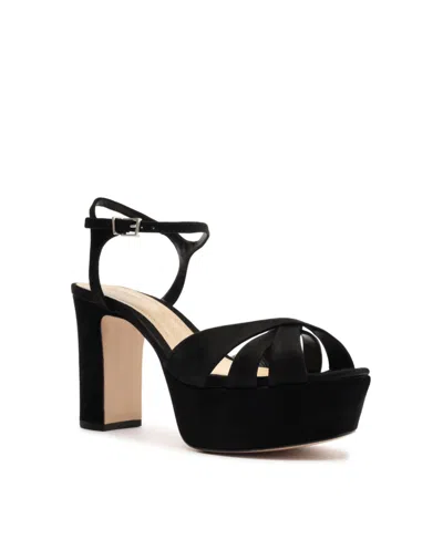 Schutz Keefa Nubuck Ankle-strap Platform Sandals In Black