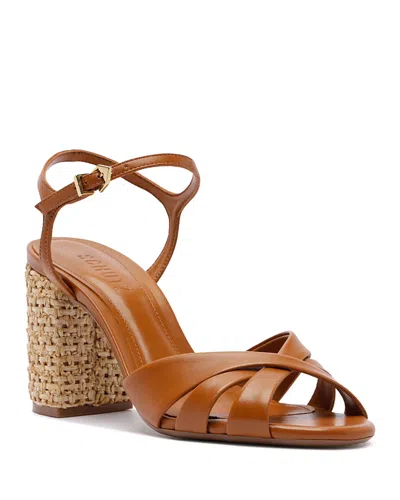 Schutz Women's Keefa Raffia Block Heel Sandals In Brown
