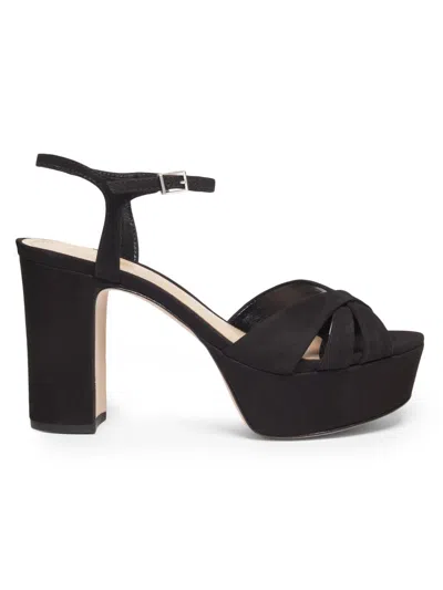 Schutz Keefa Nubuck Ankle-strap Platform Sandals In Black