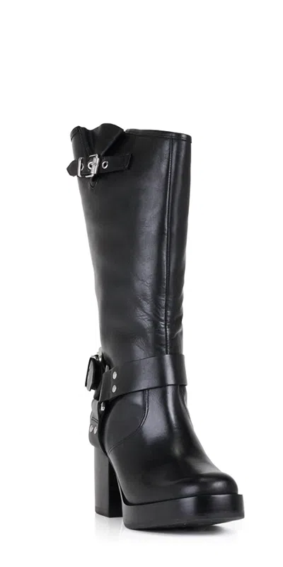 SCHUTZ WOMEN'S KIARA BLOCK ATANADO LEATHER BOOT IN BLACK