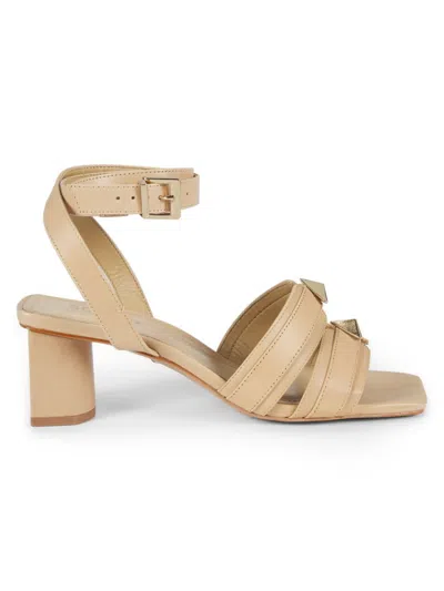 Schutz Women's Kyrie 65mm Studded Block Sandals In Latte