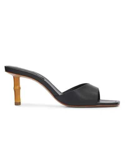Schutz Women's Leena 75mm Bamboo-heel Leather Mules In Black
