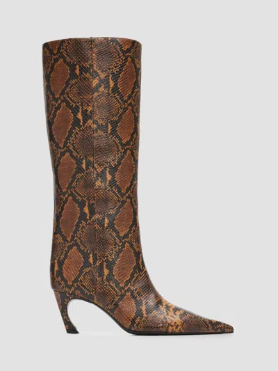 Schutz Women's Lexi 75mm Snakeskin Print Mid Boots In Brown