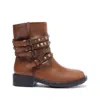 Schutz Luizia Stud Buckles Leather Moto Boots In Brown