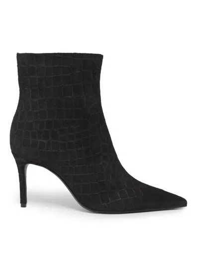 Schutz Women's Mary 85mm Croc-embossed Suede Ankle Boots In Black