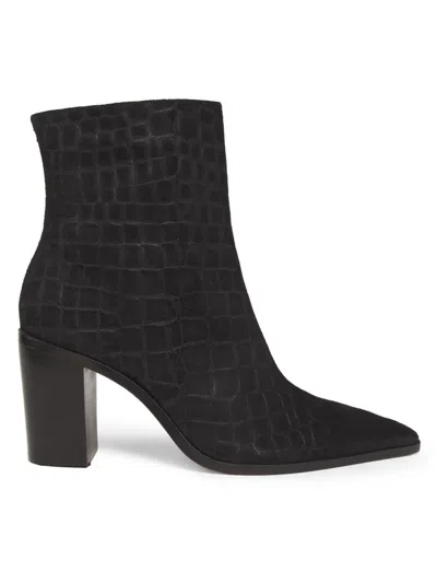 Schutz Women's Mary 85mm Croc-embossed Suede Ankle Boots In Black