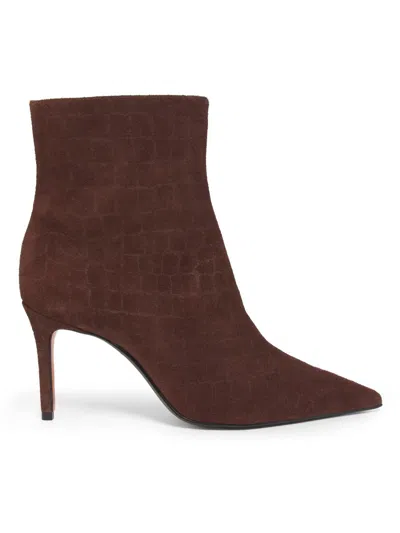 Schutz Women's Mary 85mm Croc-embossed Suede Ankle Boots In Brown