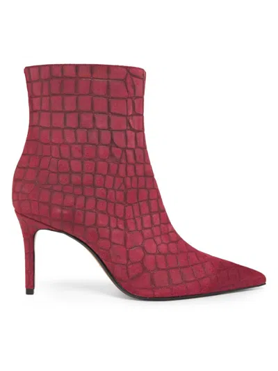 Schutz Women's Mary 85mm Croc-embossed Suede Ankle Boots In Burgundy