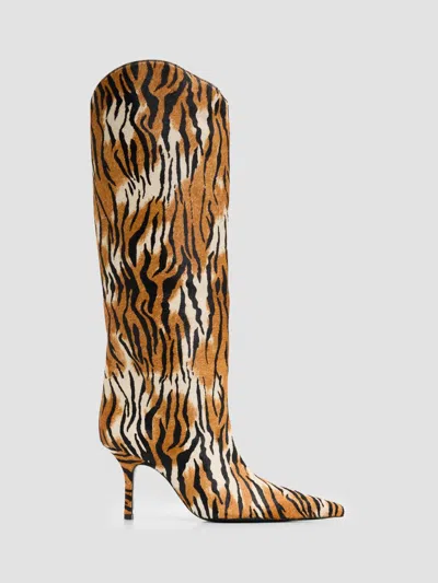 Schutz Women's Mary Ellen 85mm Tiger-print Goat Hair Boots In Natural Black