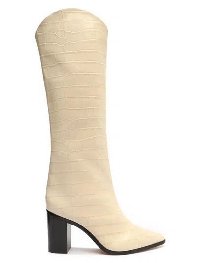 Schutz Women's Maryana 89mm Croc-embossed Leather Boots In Neutral