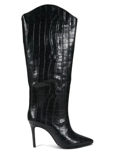 Schutz Women's Maryana 90mm Croc-embossed Leather Knee-high Boots In Black
