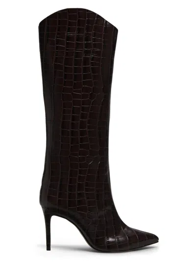 Schutz Women's Maryana 90mm Croc-embossed Leather Stiletto Boots In Brown