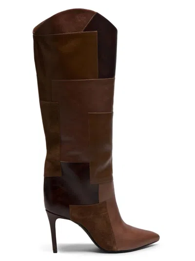 Schutz Women's Maryana 90mm Patchwork Leather Knee-high Boots In Brown
