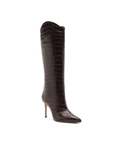 Schutz Women's Maryana Crocodile Embossed Knee High Stiletto Leather Boots In Black