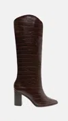 Schutz Women's Maryana Crocodile Embossed Leather Block Boot In Dark Chocolate