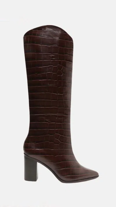 Schutz Women's Maryana Crocodile Embossed Leather Block Boot In Dark Chocolate In Multi