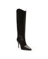 Schutz Women's Maryana Crocodile Embossed Knee High Stiletto Leather Boots In Truffle Brown