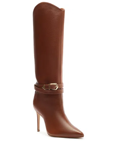 Schutz Women's Maryana Knee High Buckled Stiletto Leather Boots In Truffle Brown