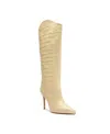 Schutz Maryana Lo Almond Buff Croc-embossed Leather Knee-high High Heel Boots In Beige
