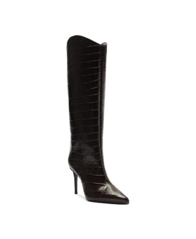 Schutz Women's Maryana Crocodile Embossed Wide Leg Knee High Stiletto Leather Boots In Brown